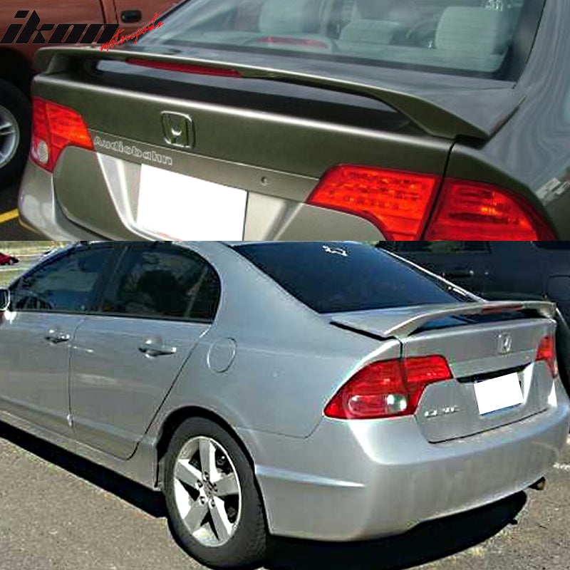 Ikon Motorsports, 06-11 Honda Civic Sedan OE Style Matte Black Rear Spoiler Wing LED ABS