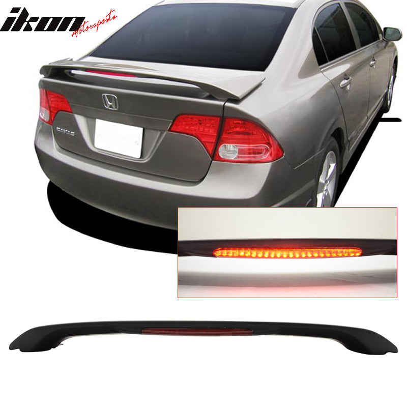 Ikon Motorsports, 06-11 Honda Civic Sedan OE Style Matte Black Rear Spoiler Wing LED ABS