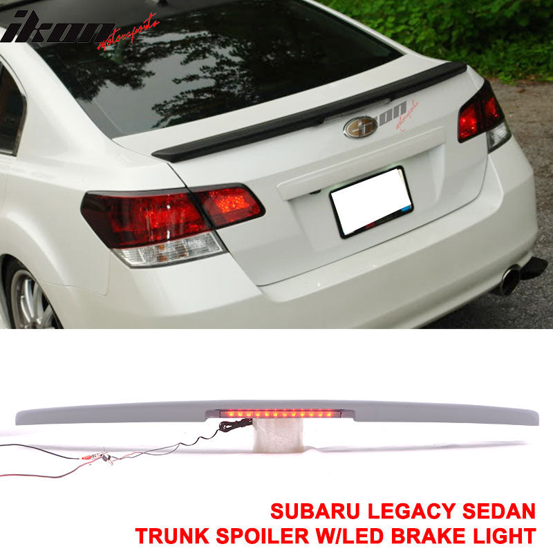 Ikon Motorsports, 10-14 Subaru Legacy Sedan Black Rear Spoiler Wing LED Brake Light FRP