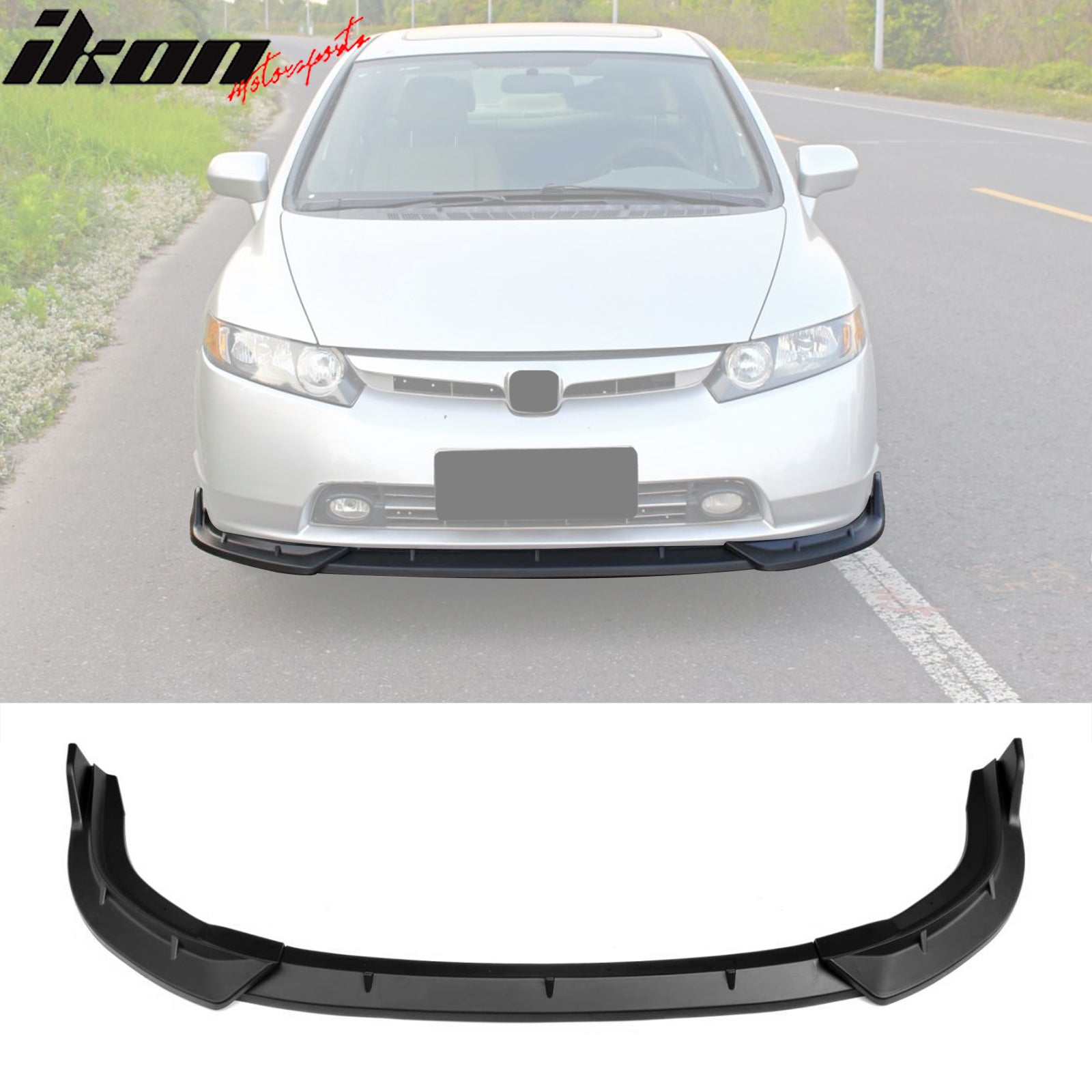 Ikon Motorsports, 2006-2008 Honda Civic Sedan 4DR IKON Matte Black Front Lip Splitter PP