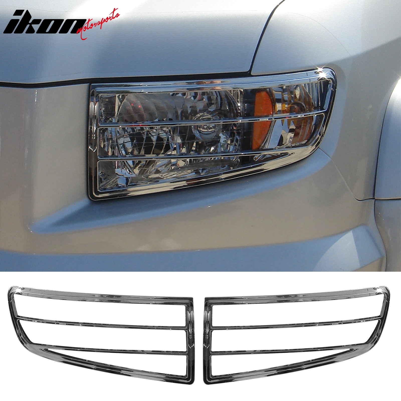 Ikon Motorsports, 2006-2008 Honda Ridgeline Headlight Bezels Cover Trims Chrome ABS 2PCS